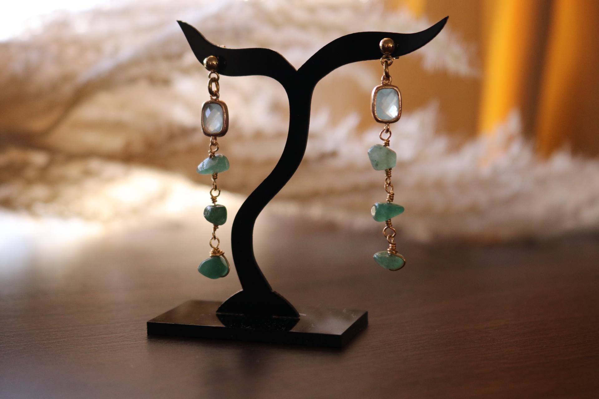 Aventurine Earrings, Valentins earrings, Raw stone earrings, Raw crystal earrings, Heartful earrings, gifted earrings gifted daughter gift