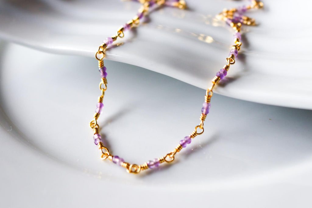 Amethyste necklace, everyday necklace, crystals necklace amethyst, necklace minimalistic, thin chain necklace, mothers days gifted,wife gift