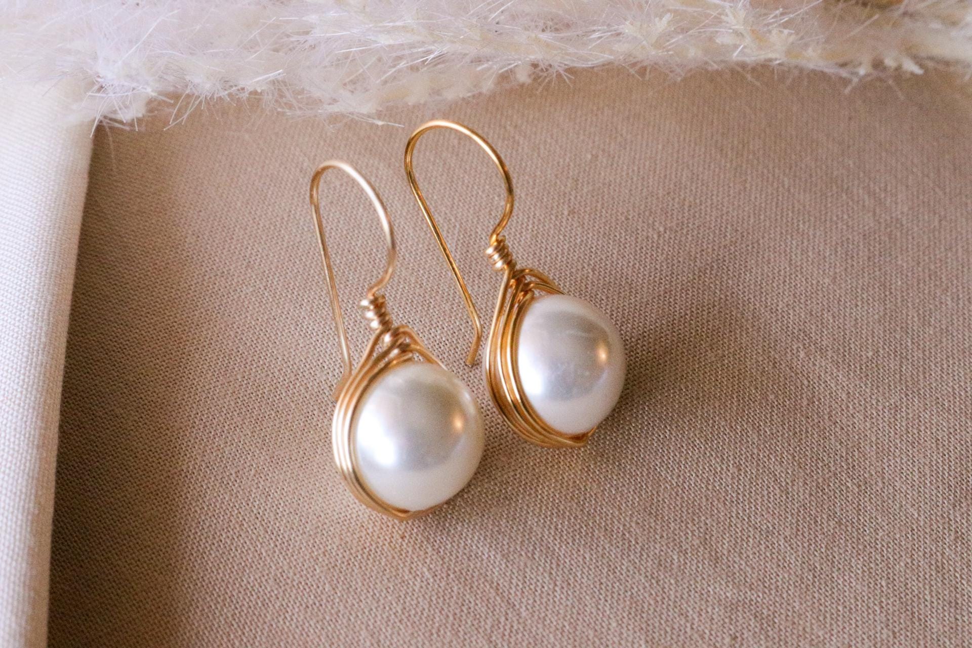 Pearl earring drops, bridesmaid earring, big pearl earrings, round ball shape pearl earrings, large pearl earrings, minimalist earrings