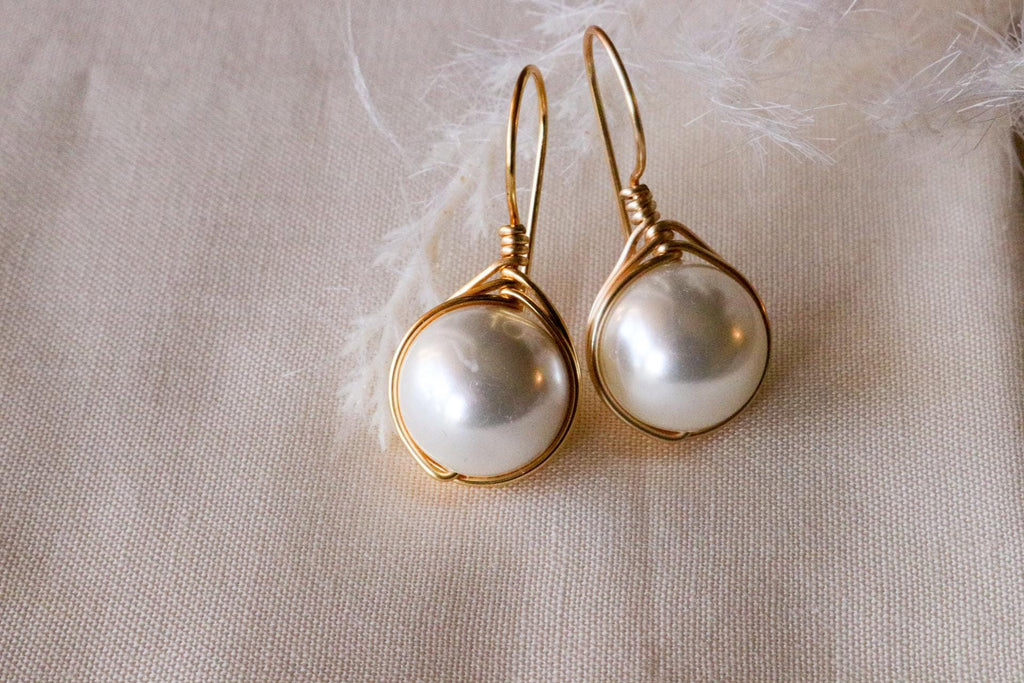 Pearl earring drops, bridesmaid earring, big pearl earrings, round ball shape pearl earrings, large pearl earrings, minimalist earrings