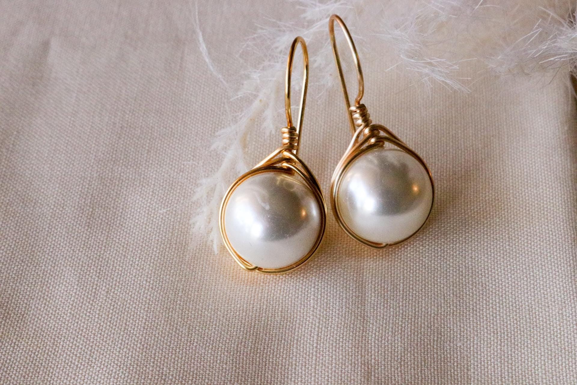 Pearl earring drops, bridesmaid earring, big pearl earrings, round ball shape pearl earrings, large pearl earrings, minimalist earrings