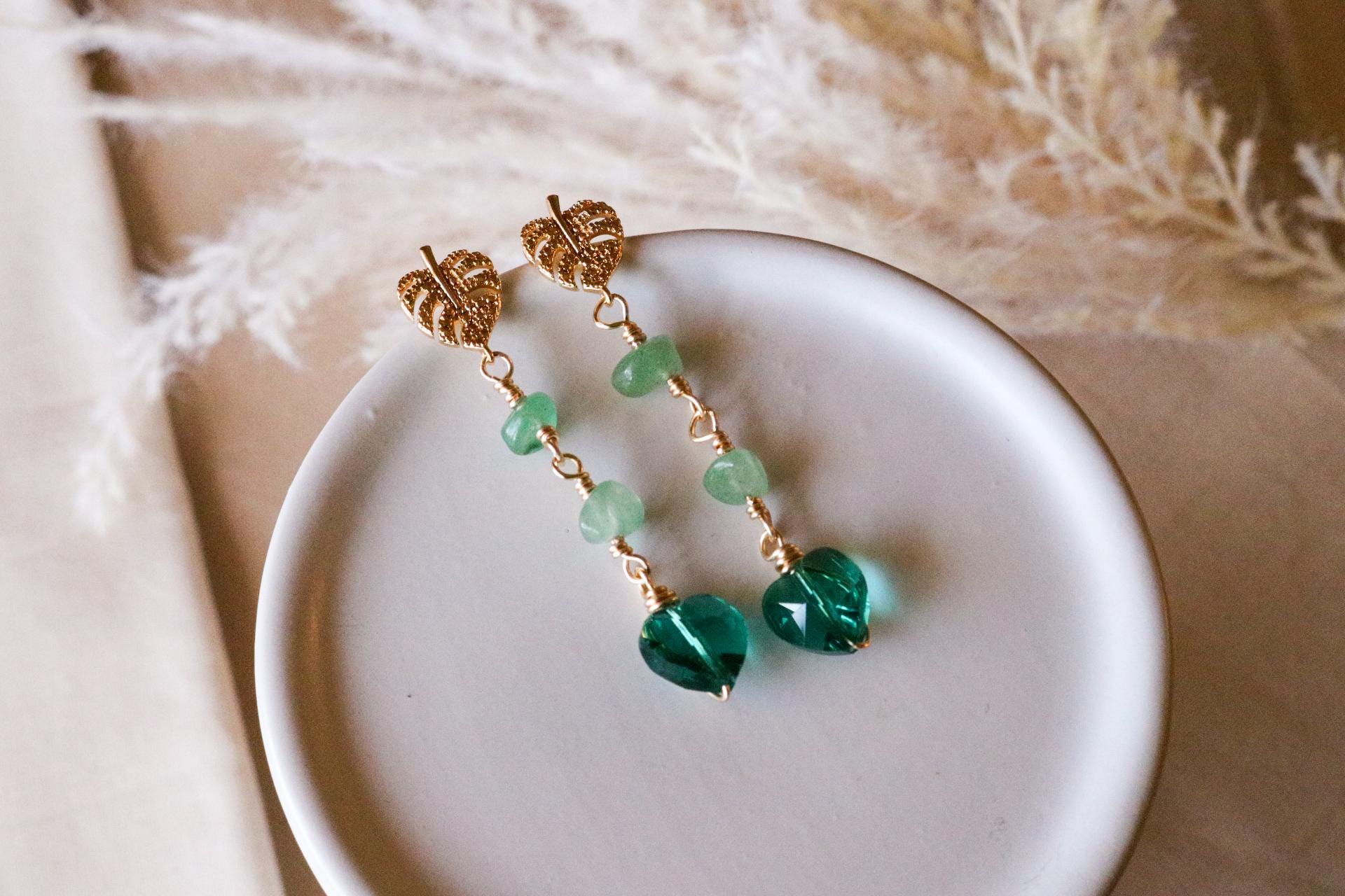 Aventurine Earrings, minimalistic earring, Valentins earrings, Heartful earrings, gifted earrings gifted daughter gift, gift for- her