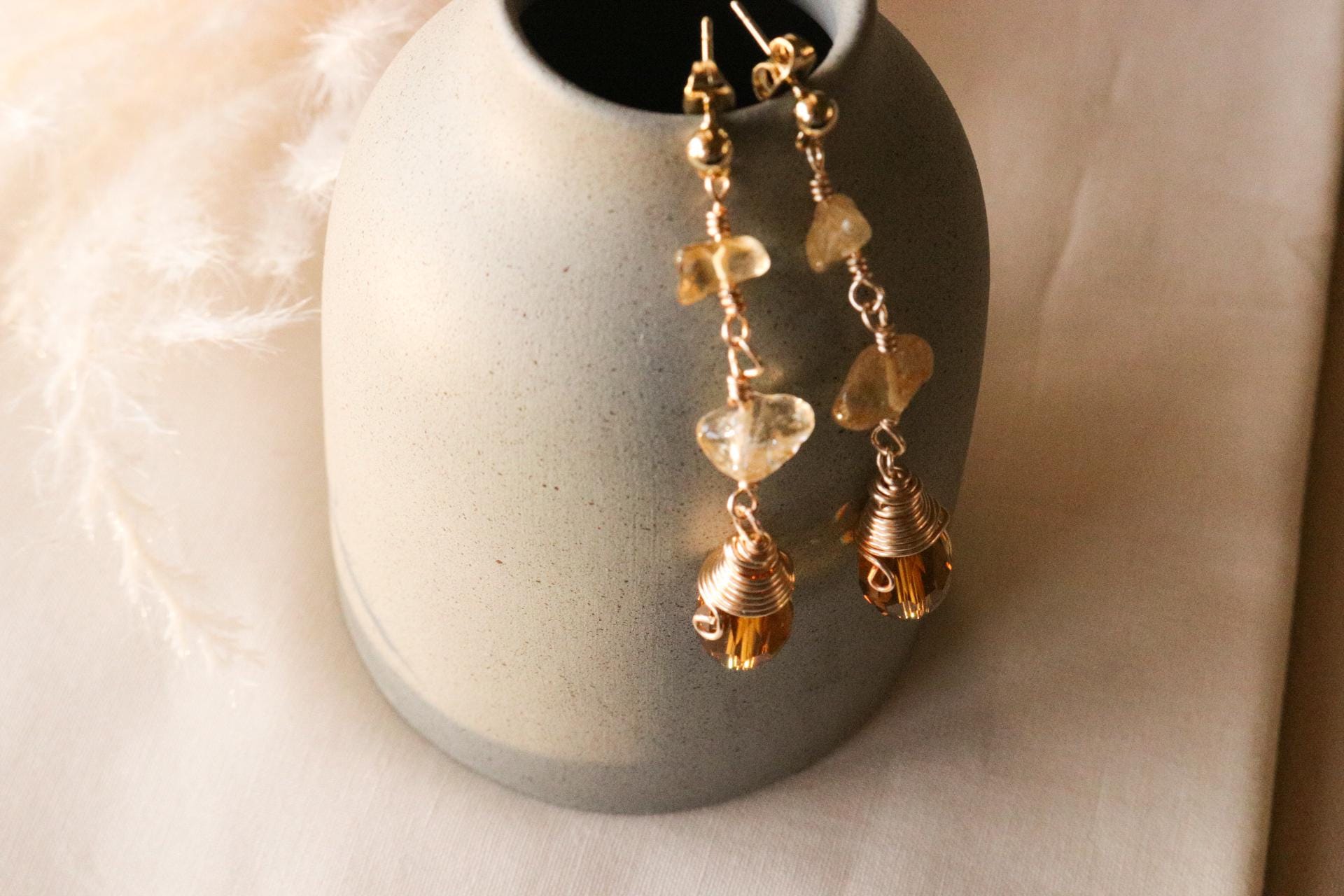 Citrine earrings, dropping earring, gold minimalistic earrings, earrings-chains, earrings threaded, mothers day giftful, gift for- her