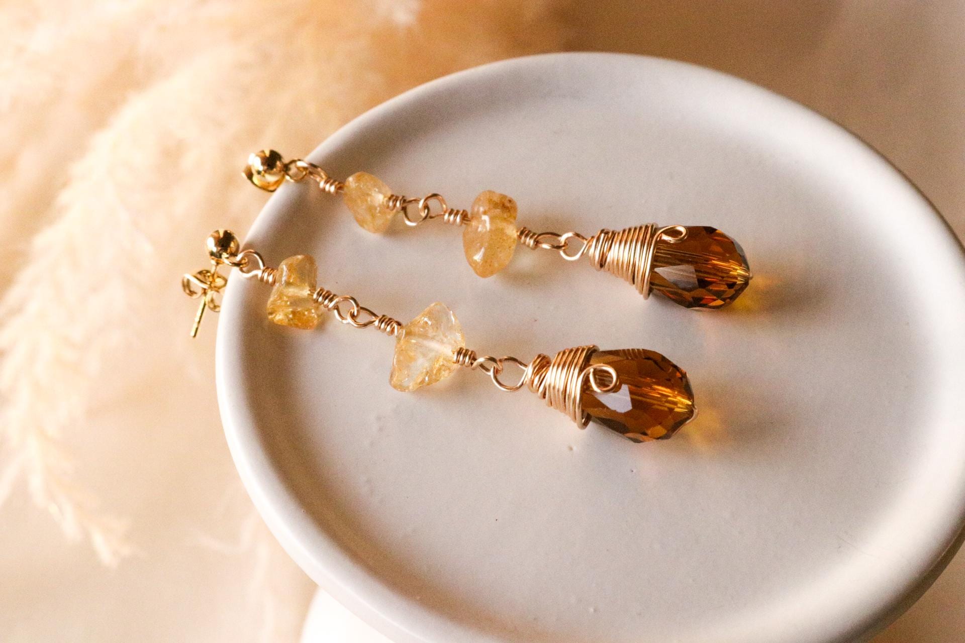 Citrine earrings, dropping earring, gold minimalistic earrings, earrings-chains, earrings threaded, mothers day giftful, gift for- her