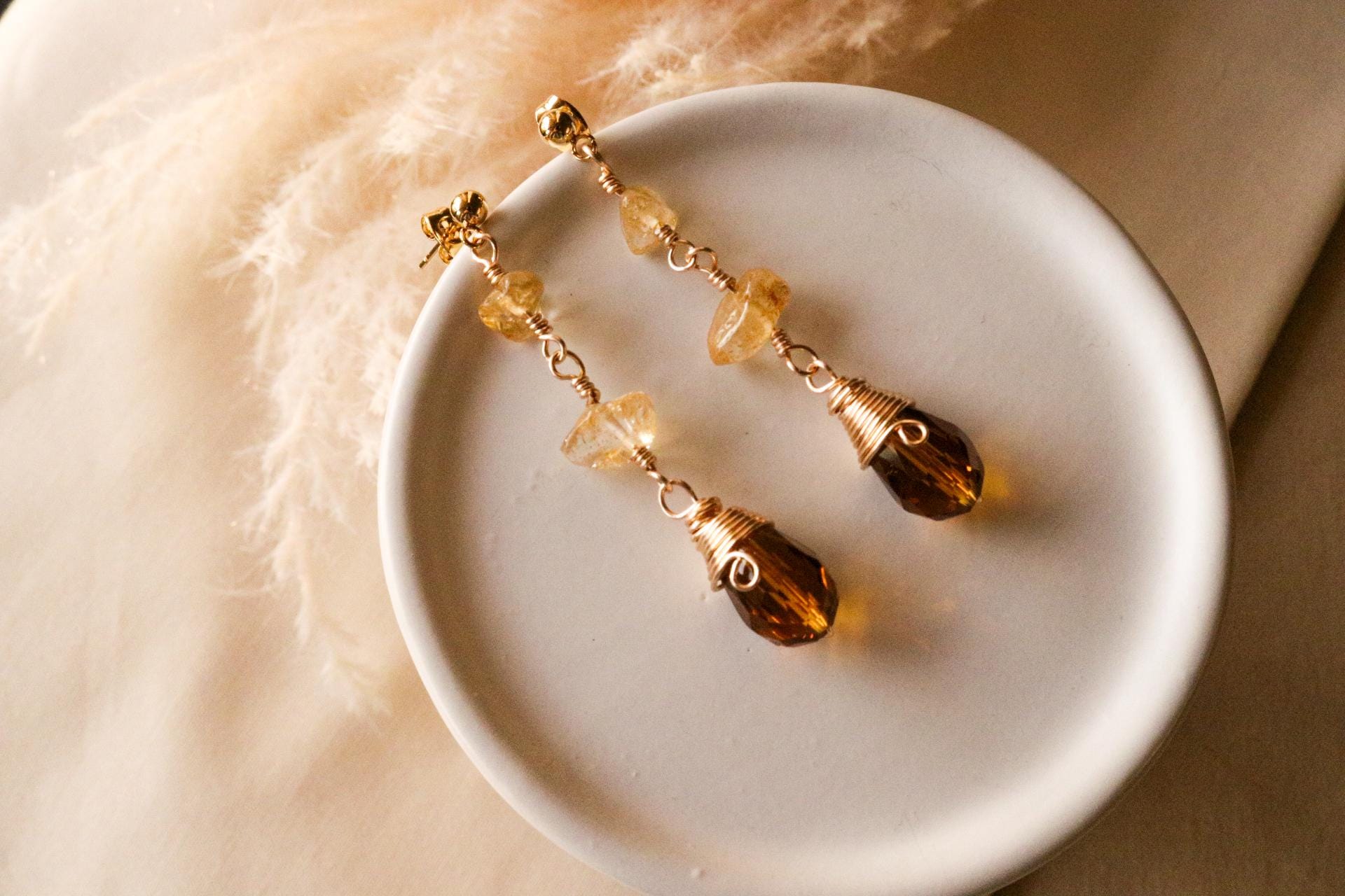 Citrine earrings, dropping earring, gold minimalistic earrings, earrings-chains, earrings threaded, mothers day giftful, gift for- her