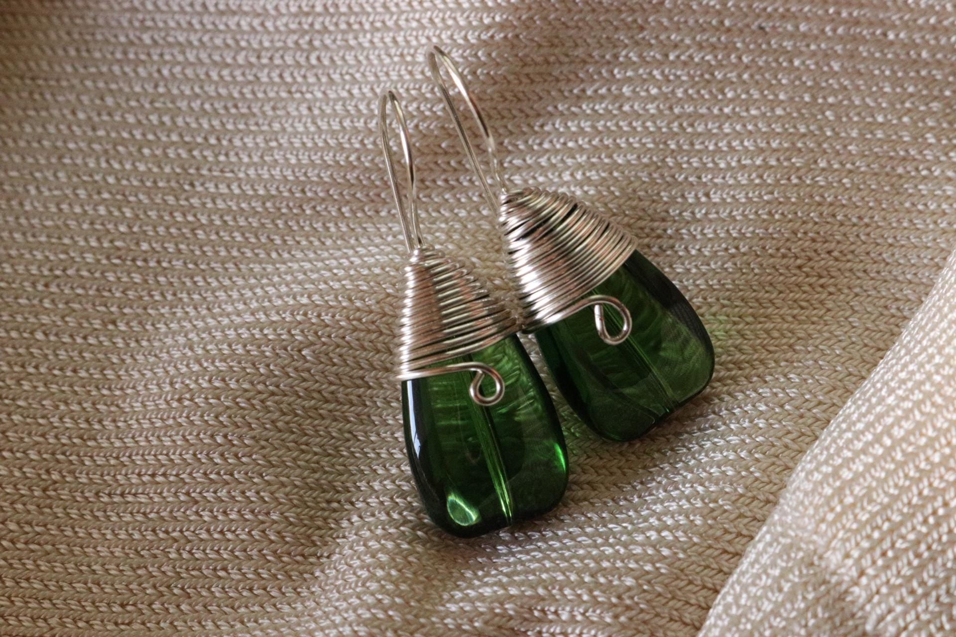 Drop earrings, crystal Teardrop earrings, Large  drop earrings, Wire wrapped earring, leaf earrings,Dainty earrings gift for her