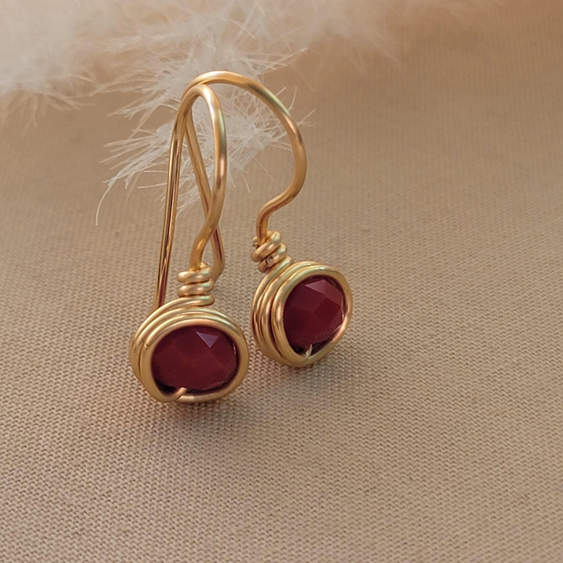 Red Drop Earrings, crystal huggie earrings, minimalist dainty earring, Small Crystal earrings, dainty tiny earrings, dainty earrings huggie