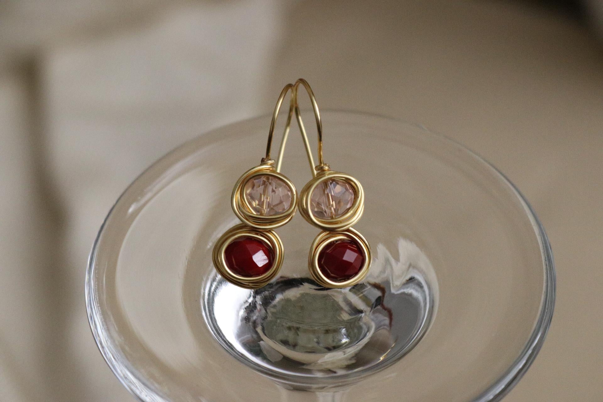 Red Crystal Earrings Dangle, Drop earrings for women, Drop earrings wedding, Modern earrings handmade, Valentines day  jewelry
