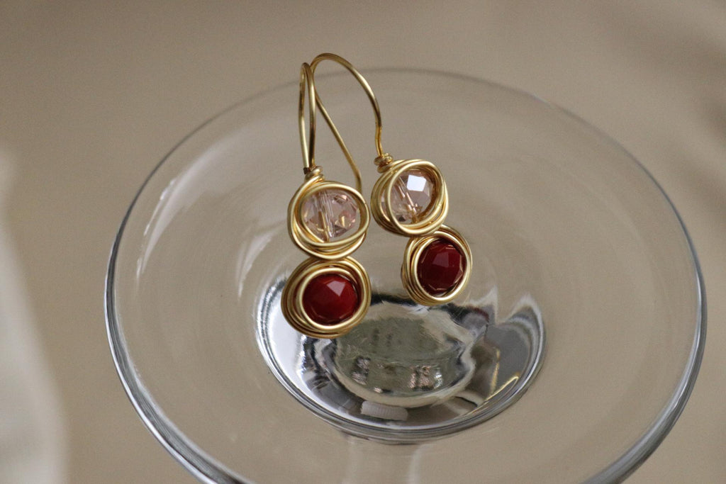 Red Crystal Earrings Dangle, Drop earrings for women, Drop earrings wedding, Modern earrings handmade, Valentines day  jewelry