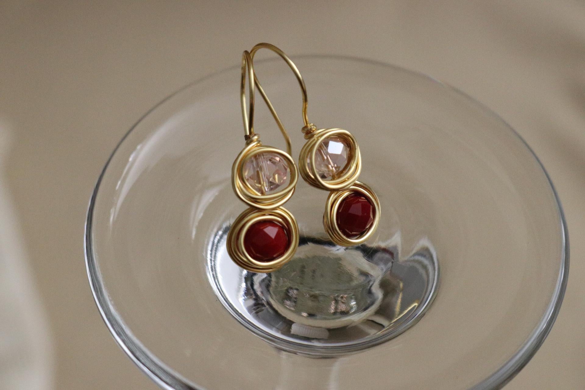 Red Crystal Earrings Dangle, Drop earrings for women, Drop earrings wedding, Modern earrings handmade, Valentines day  jewelry