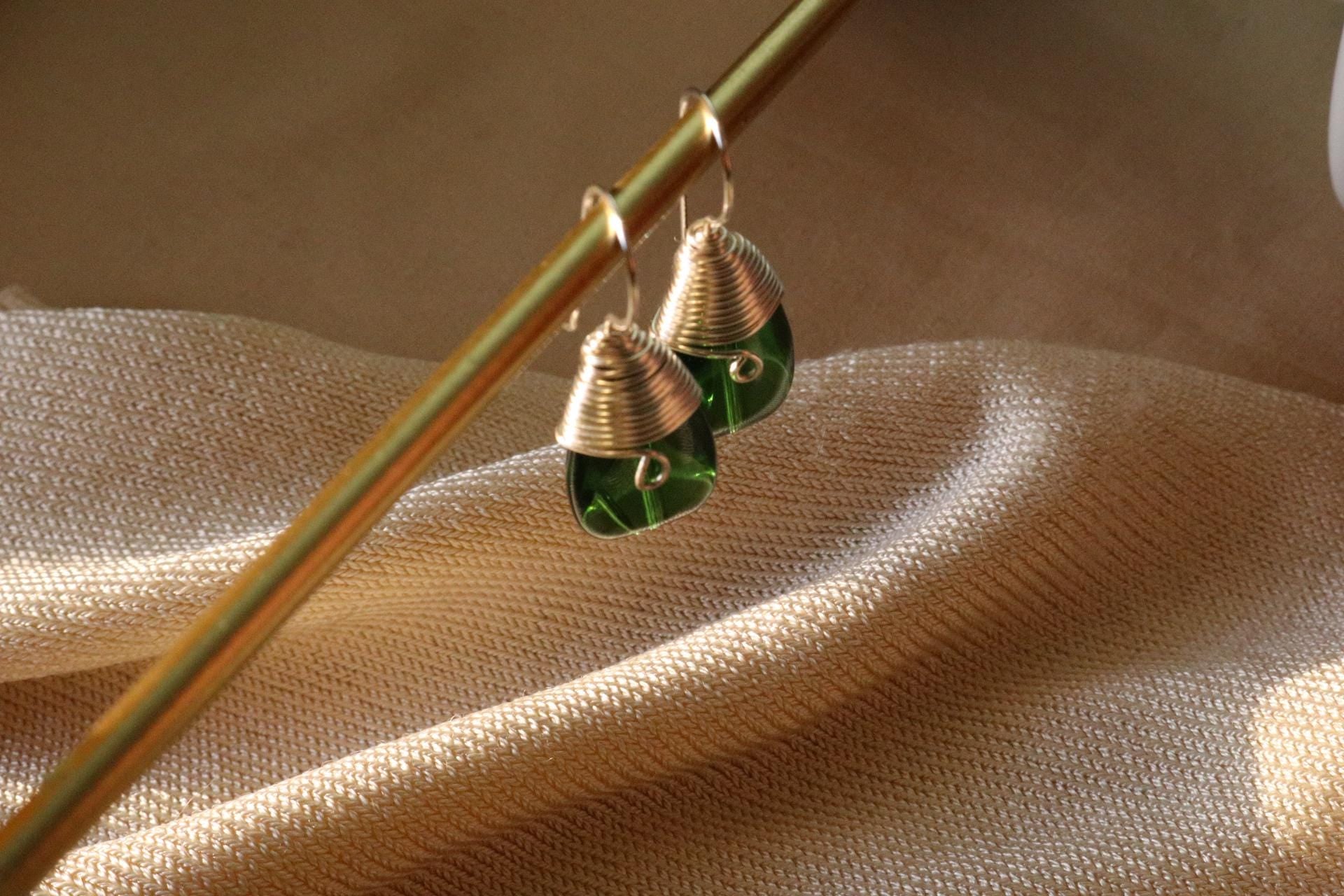 Drop earrings, crystal Teardrop earrings, Large  drop earrings, Wire wrapped earring, leaf earrings,Dainty earrings gift for her