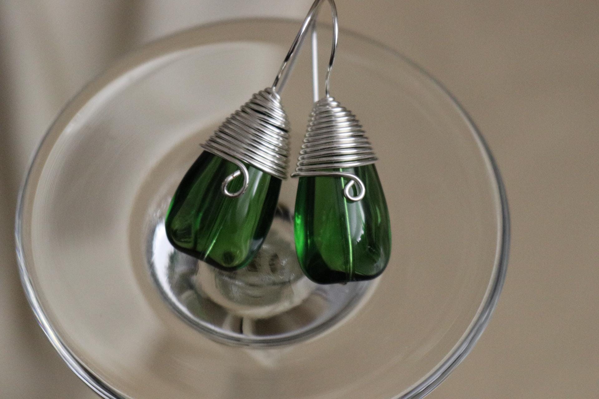 Drop earrings, crystal Teardrop earrings, Large  drop earrings, Wire wrapped earring, leaf earrings,Dainty earrings gift for her