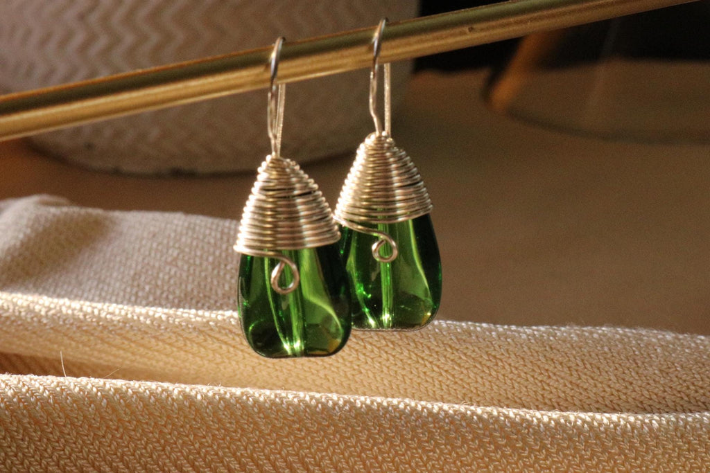 Drop earrings, crystal Teardrop earrings, Large  drop earrings, Wire wrapped earring, leaf earrings,Dainty earrings gift for her