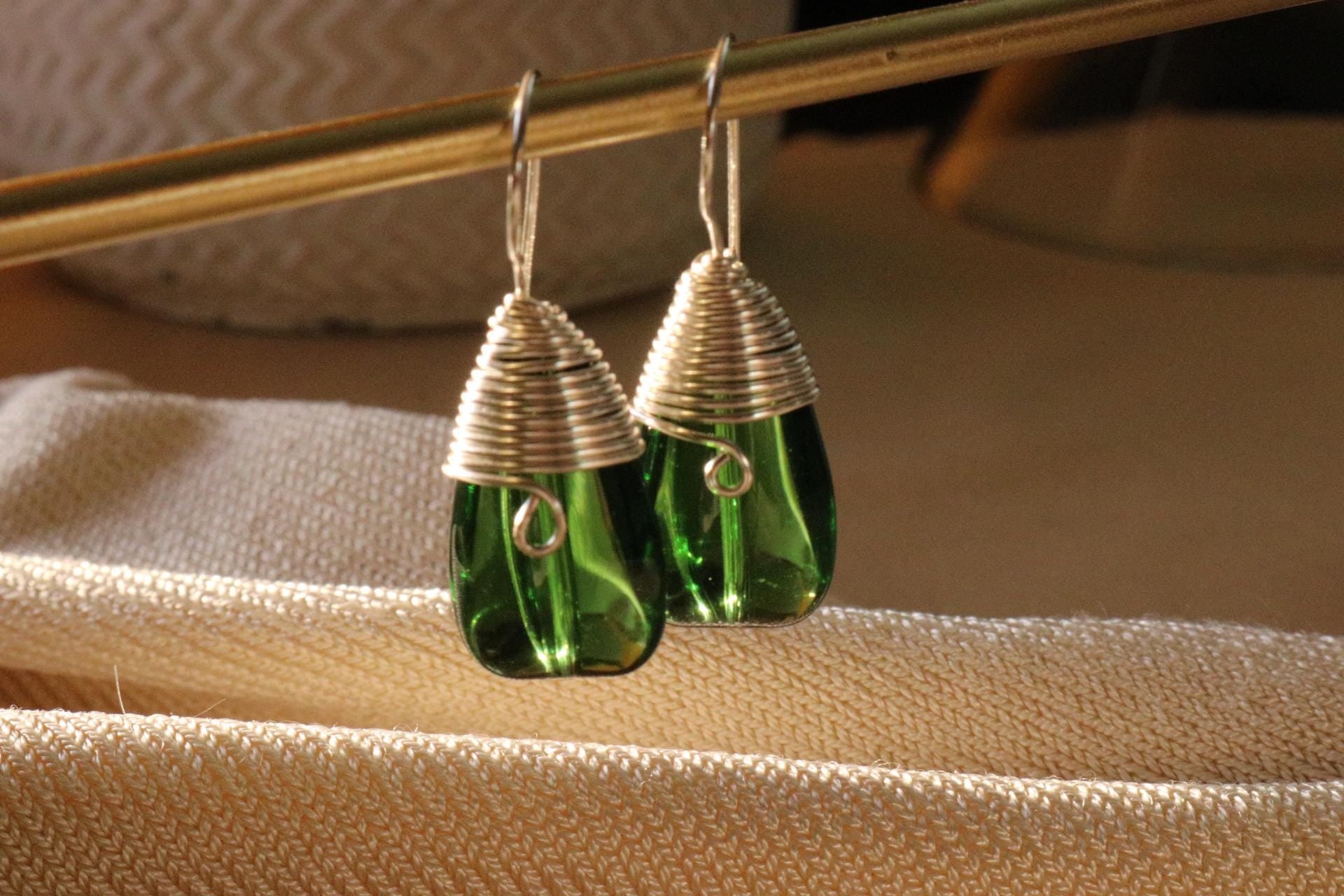 Drop earrings, crystal Teardrop earrings, Large  drop earrings, Wire wrapped earring, leaf earrings,Dainty earrings gift for her