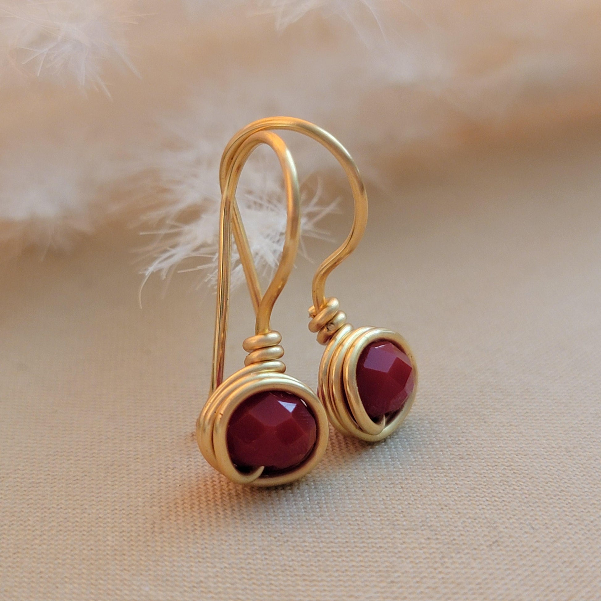 Red Drop Earrings, crystal huggie earrings, minimalist dainty earring, Small Crystal earrings, dainty tiny earrings, dainty earrings huggie