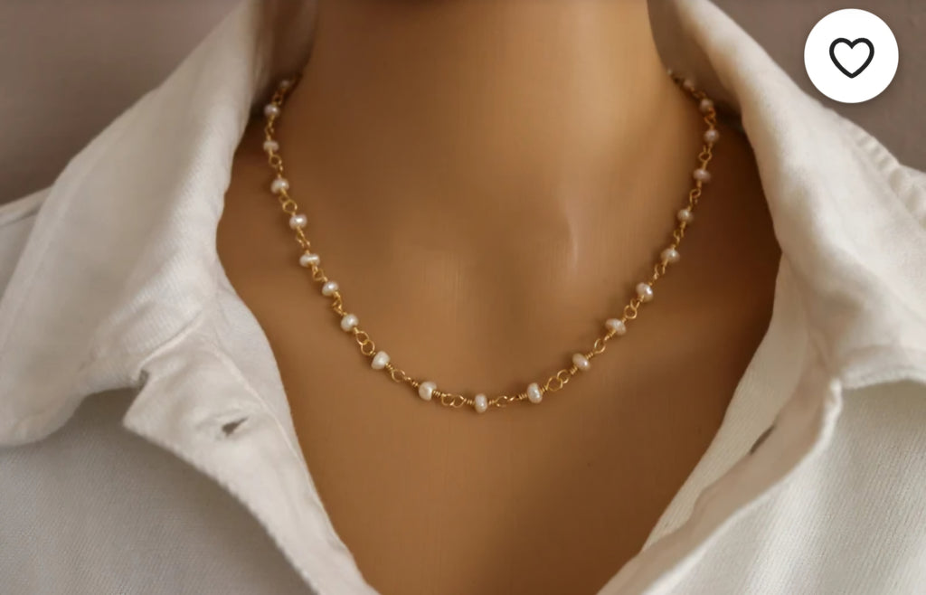 Natural pearl necklace - Dainty Chain pearl necklace, 18 inch necklace