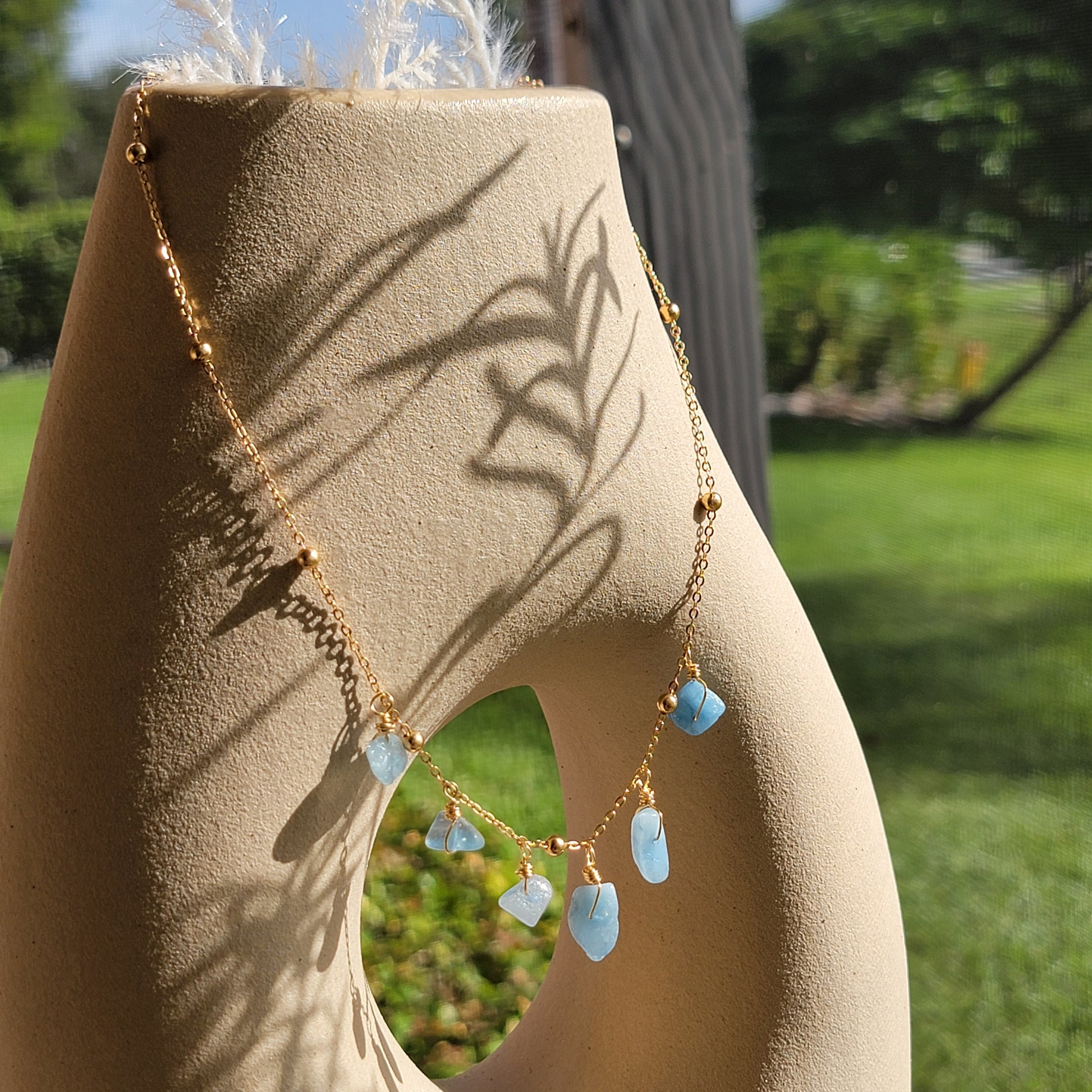 Aquamarine Necklace, Aquamarine charm Layered Gold Filled Necklace, multi charm necklace, Gold Stacked Necklaces, summer necklace