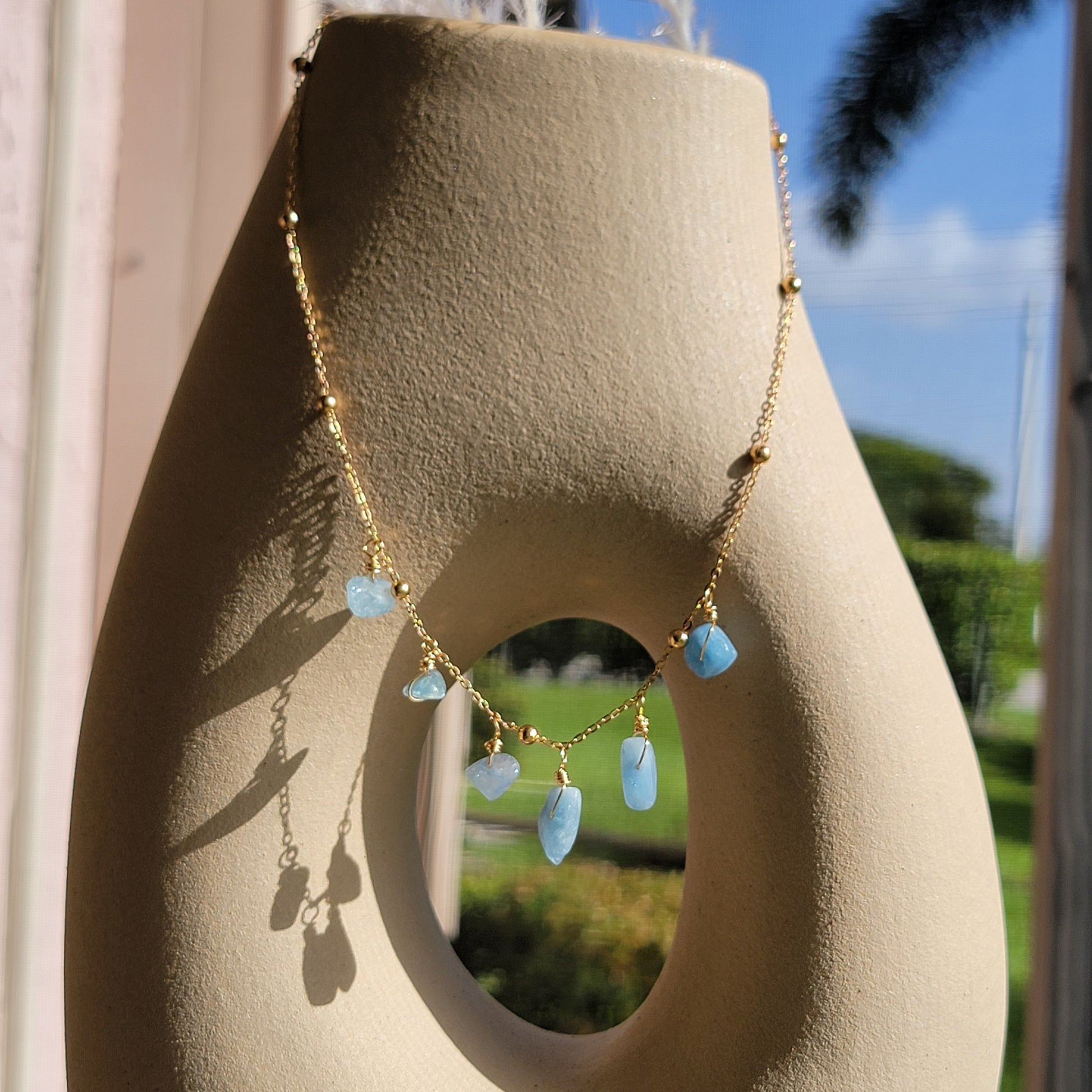 Aquamarine Necklace, Aquamarine charm Layered Gold Filled Necklace, multi charm necklace, Gold Stacked Necklaces, summer necklace