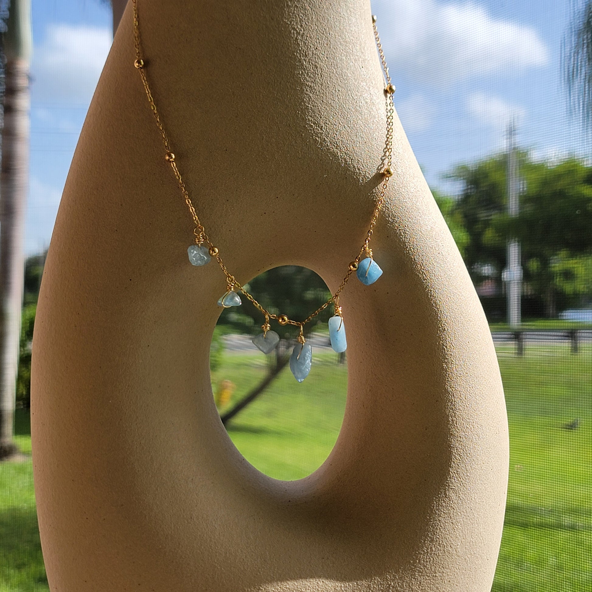 Aquamarine Necklace, Aquamarine charm Layered Gold Filled Necklace, multi charm necklace, Gold Stacked Necklaces, summer necklace