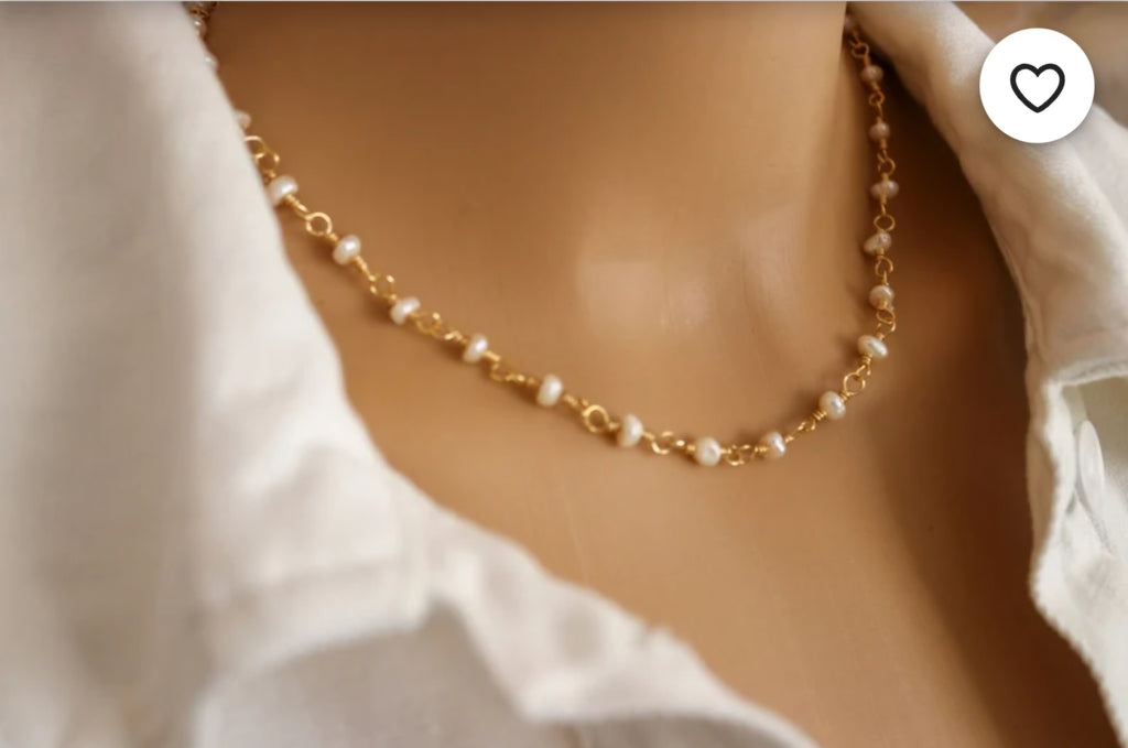 Natural pearl necklace - Dainty Chain pearl necklace, 18 inch necklace